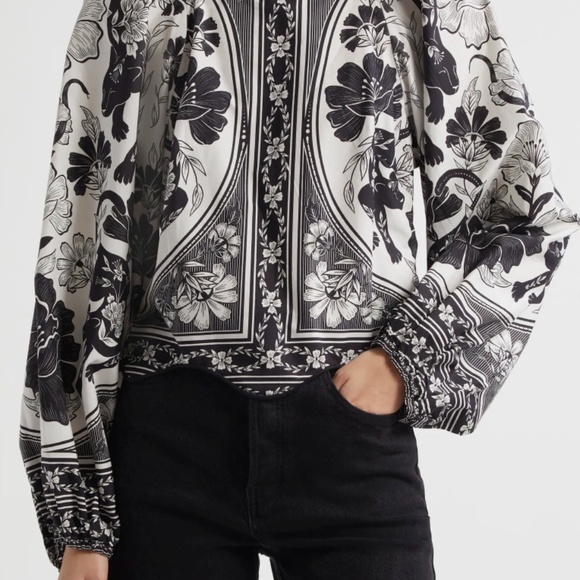 Farm Rio Leopard Floral Blouse | Black & White | Boat Neck | SMALL | NWT - Picture 11 of 12